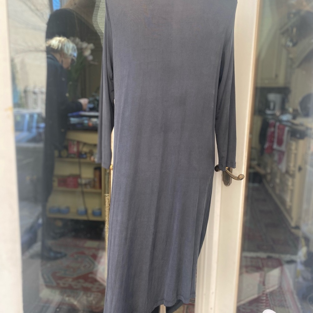COS : MIDI length  dress  with side cowl drape hemline  in navy